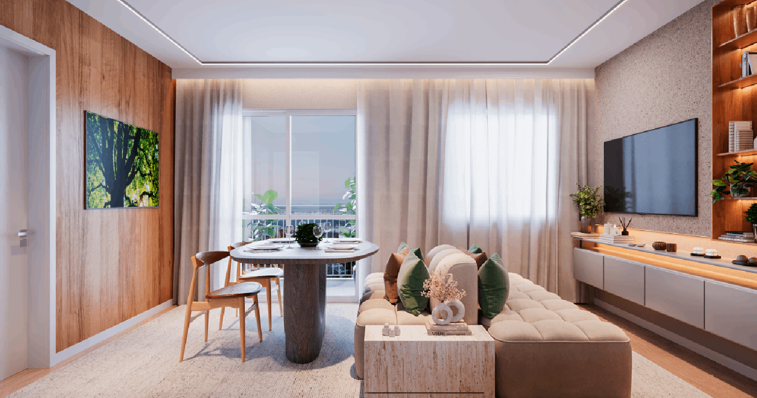 Living 1 dorm. (35m² - Sala Ampliada) - Imagem preliminar